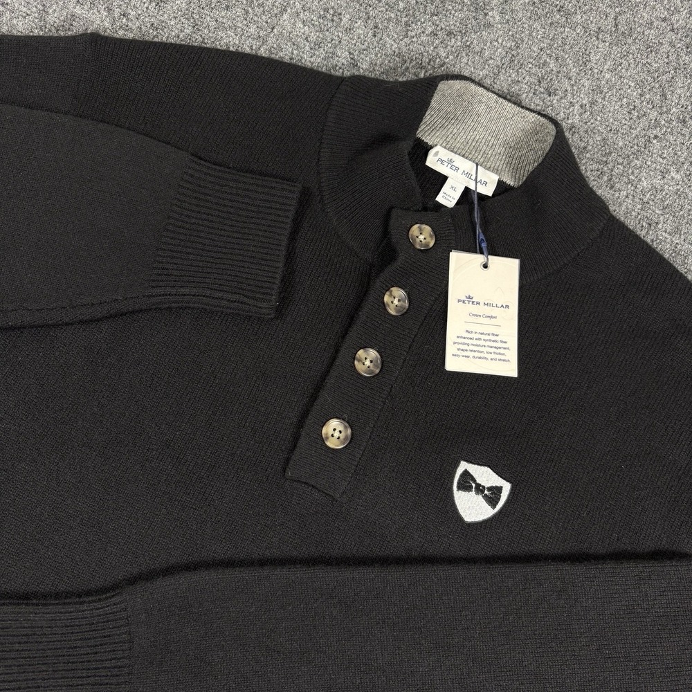 Peter Millar Crown Comfort Men's Black‎ Four-Button Pullover Cashmere Sweater XL